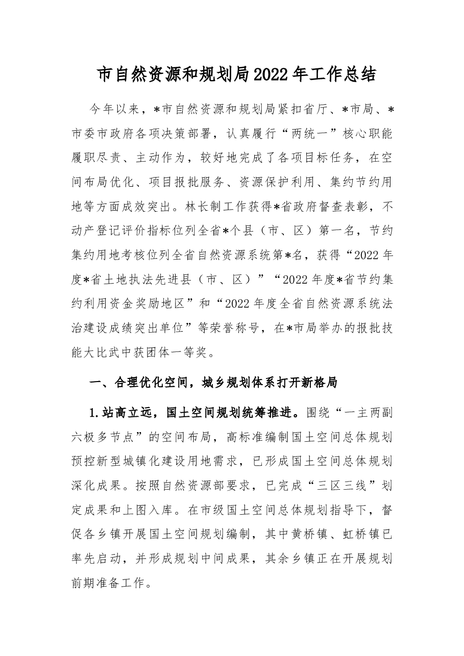 市自然资源和规划局2022年工作总结.docx,第1页预览