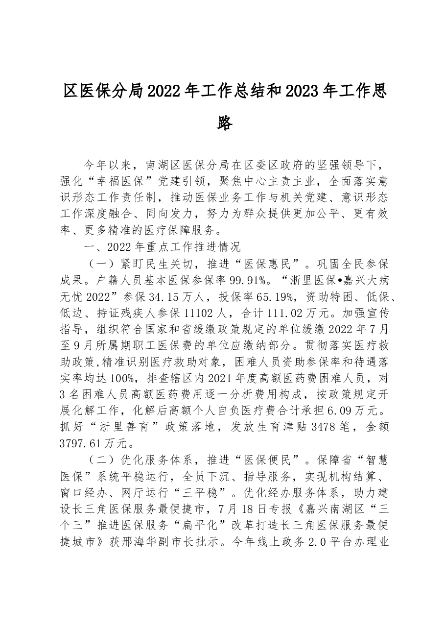 区医保分局2022年工作总结和2023年工作思路.docx,第1页预览