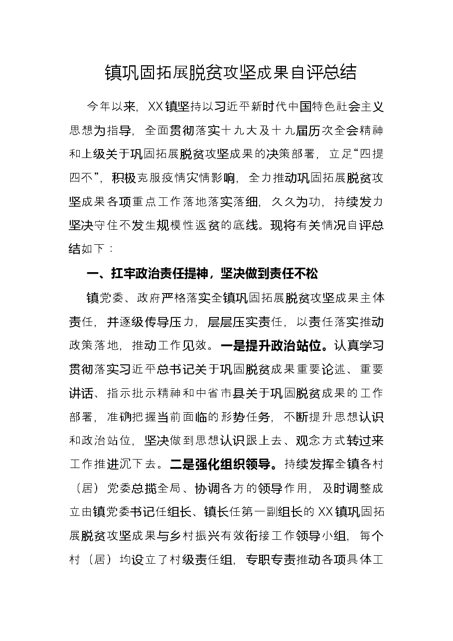 镇巩固拓展脱贫攻坚成果自评总结.docx,第1页预览