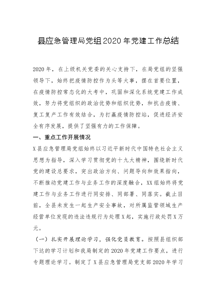 县应急管理局党组党建工作总结.docx，第1页预览