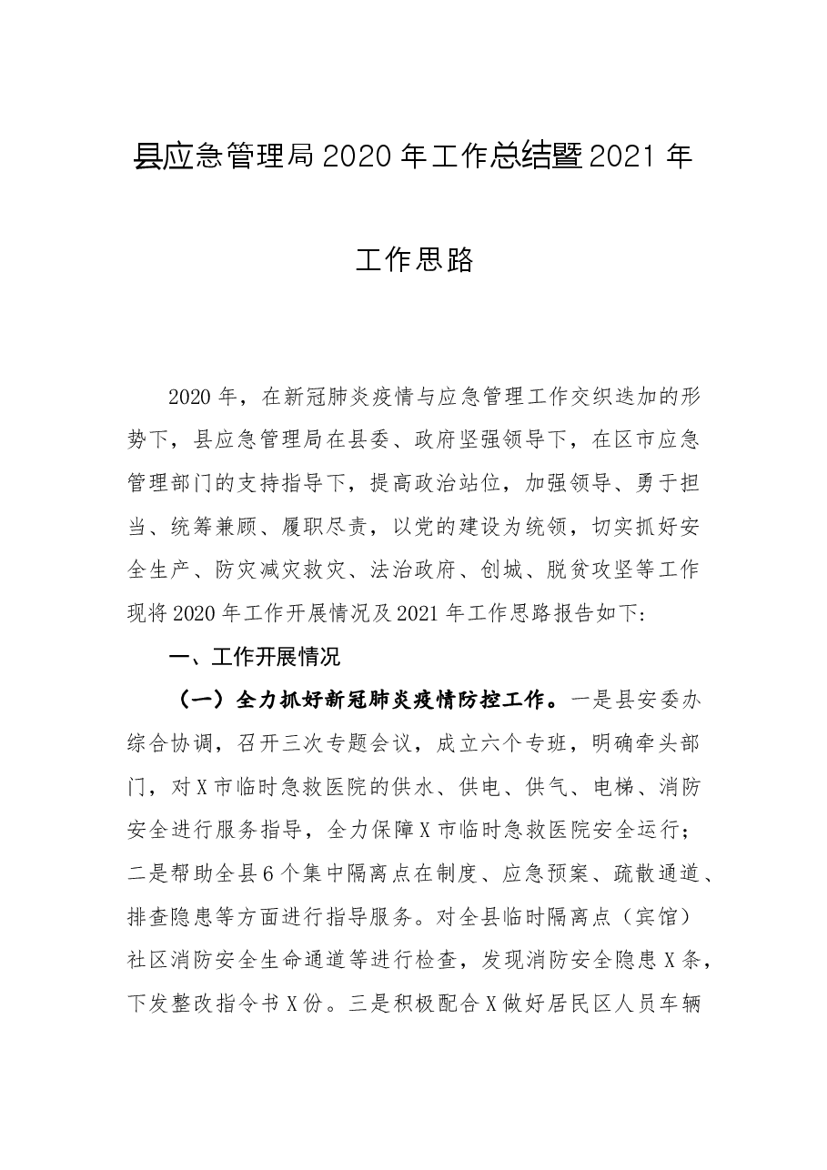 县应急管理局工作总结暨工作思路.docx,第1页预览