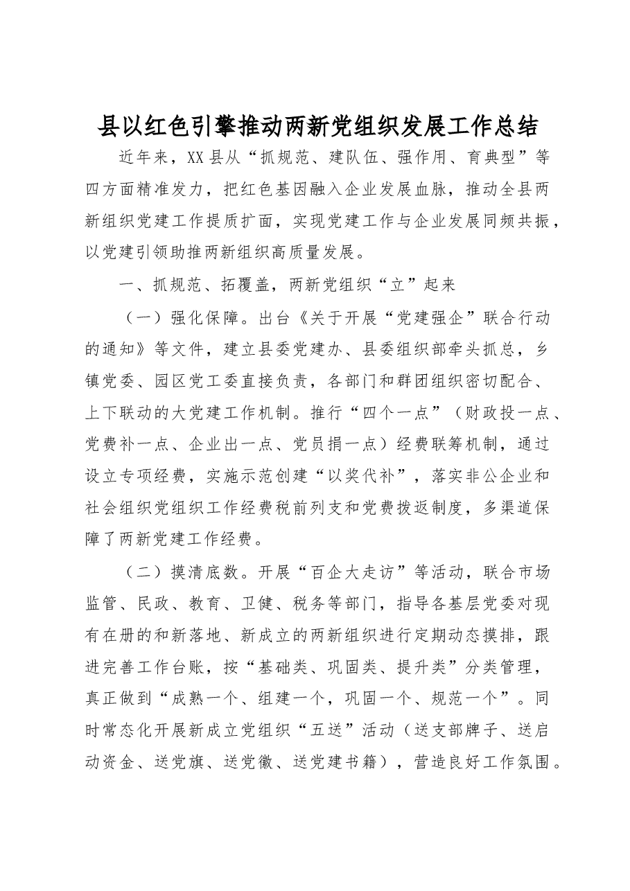 县以红色引擎推动两新党组织发展工作总结.docx,第1页预览