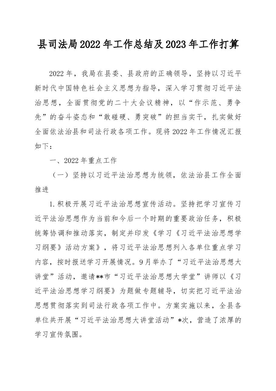 县司法局2022年工作总结及2023年工作打算.docx,第1页预览