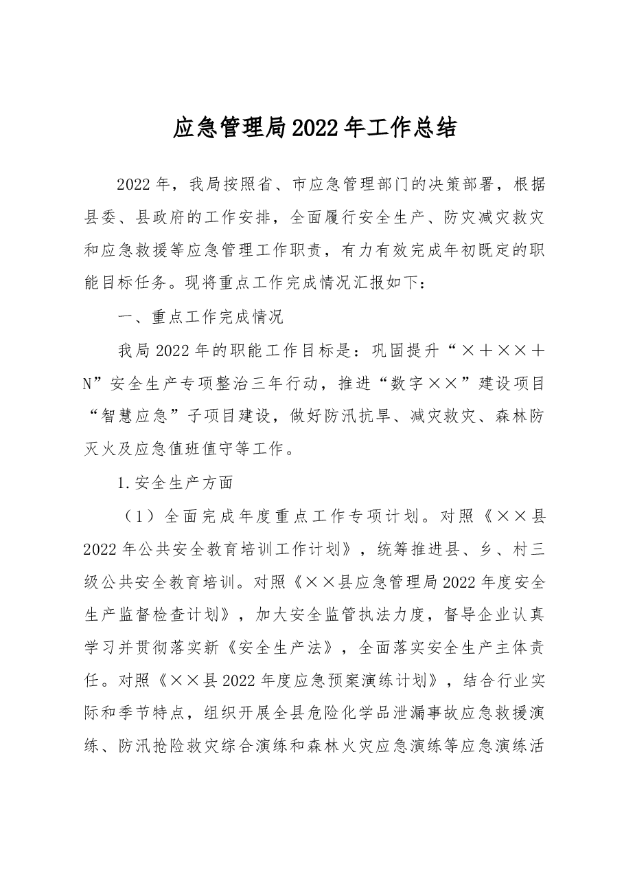 应急管理局2022年工作总结.docx，第1页预览