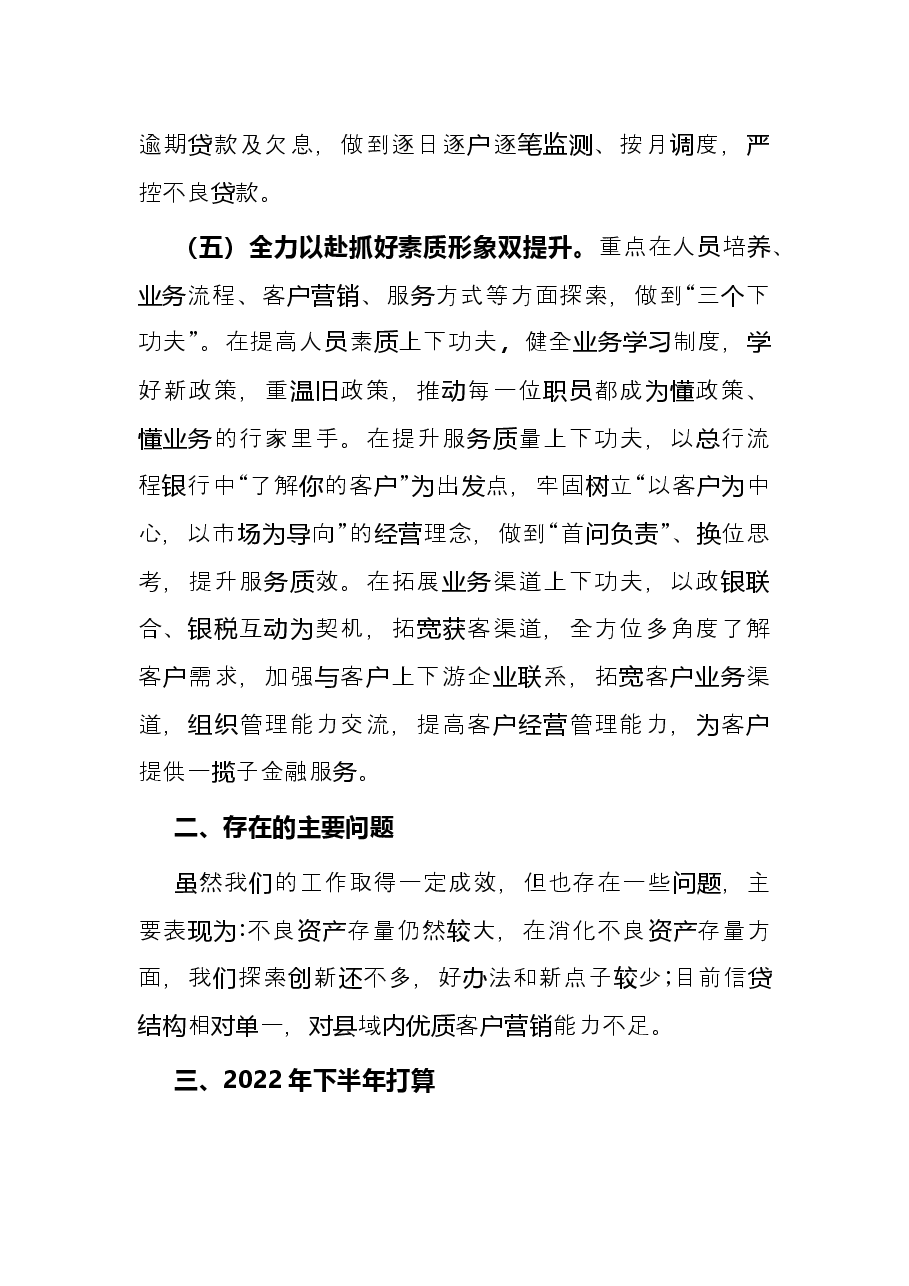 银行2022年上半年工作总结及下半年工作计划.docx,第3页预览