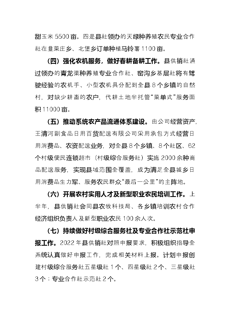 县供销社2022年上半年工作总结及下半年工作计划.docx,第2页预览