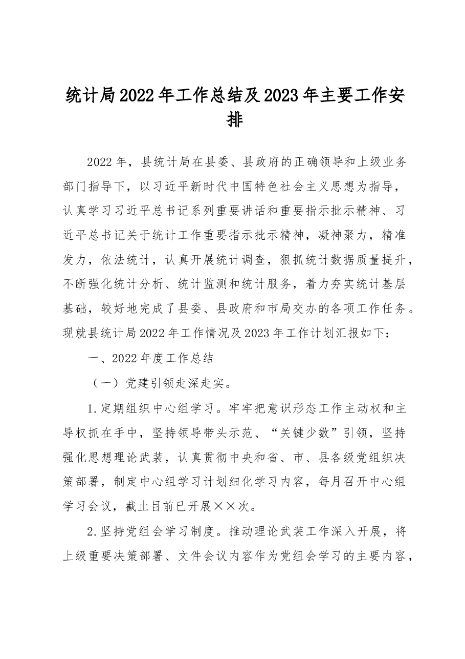 统计局2022年工作总结及2023年主要工作安排.docx,第1页预览