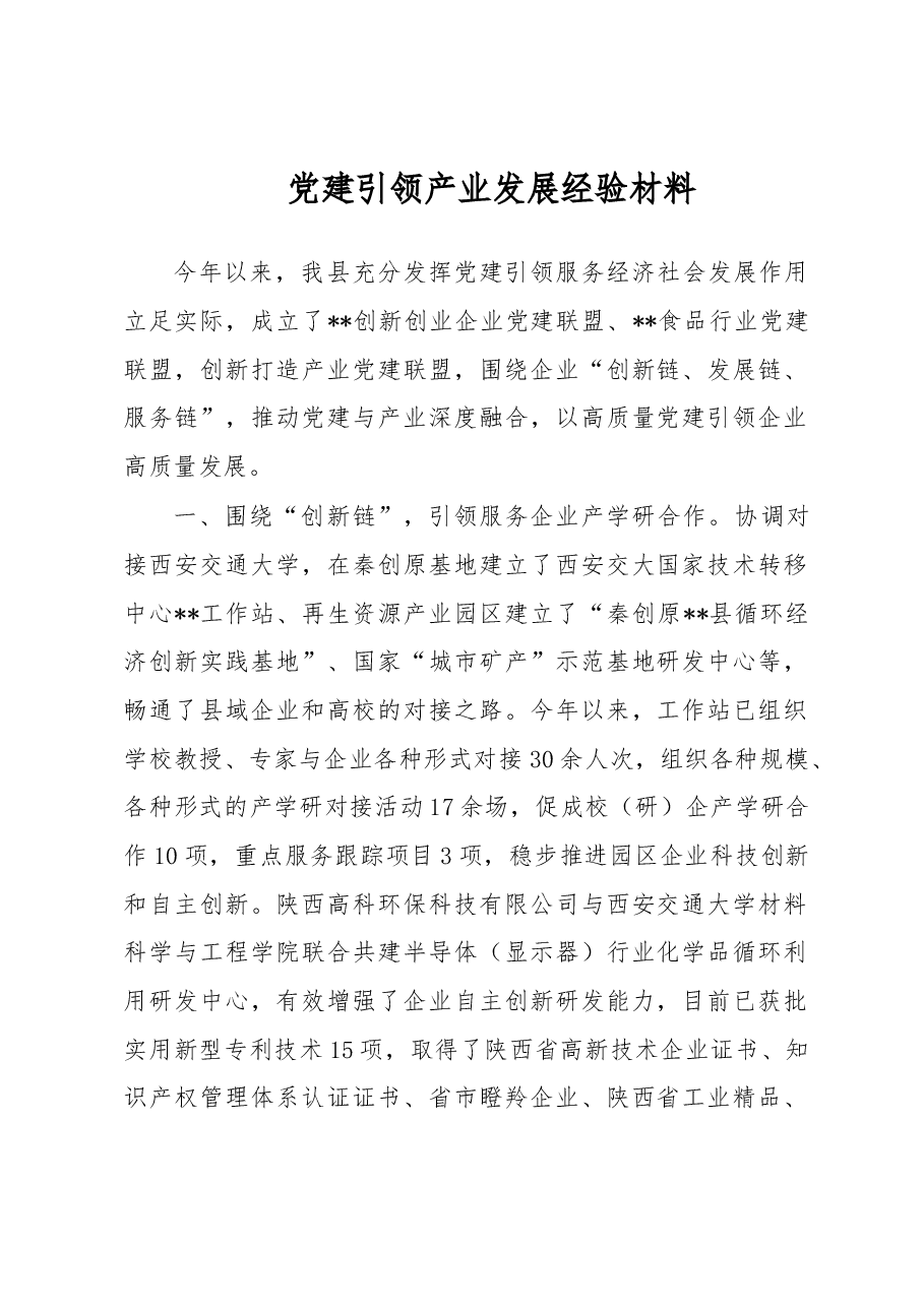 党建引领产业发展经验材料.docx,第1页预览