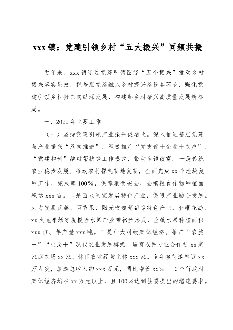 xxx镇:党建引领乡村“五大振兴”同频共振.docx,第1页预览