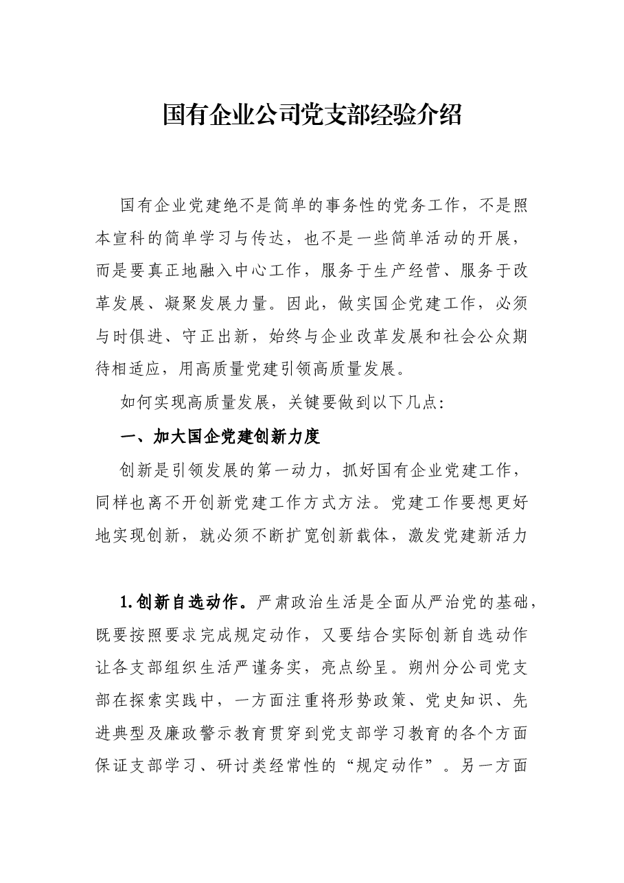 国有企业公司党支部经验介绍.docx，第1页预览