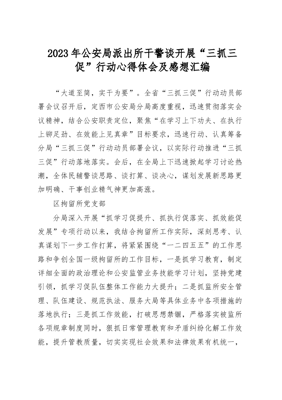 2023年公安局派出所干警谈开展“三抓三促”行动心得体会及感想汇编.docx,第1页预览