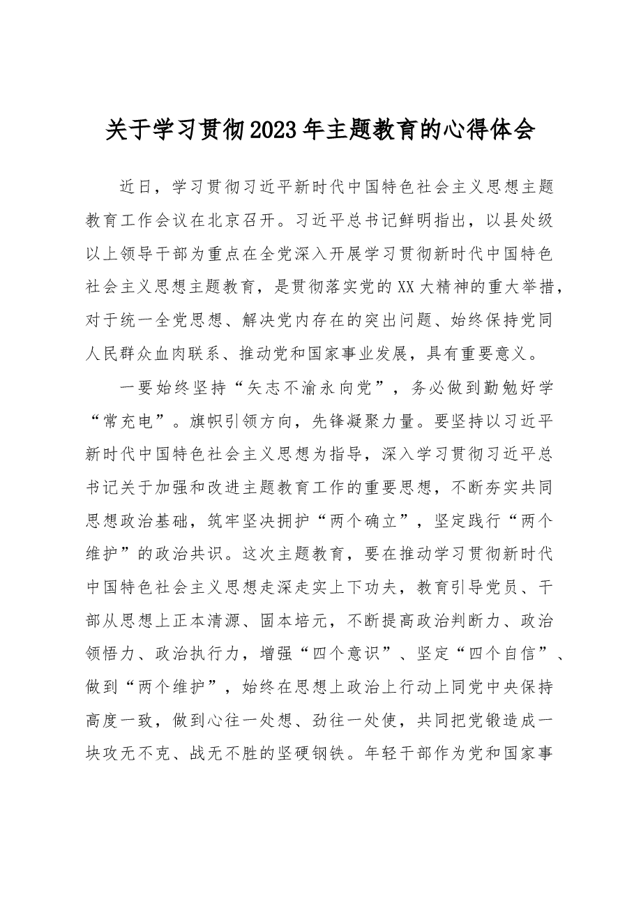 关于学习贯彻2023年主题教育的心得体会.docx,第1页预览
