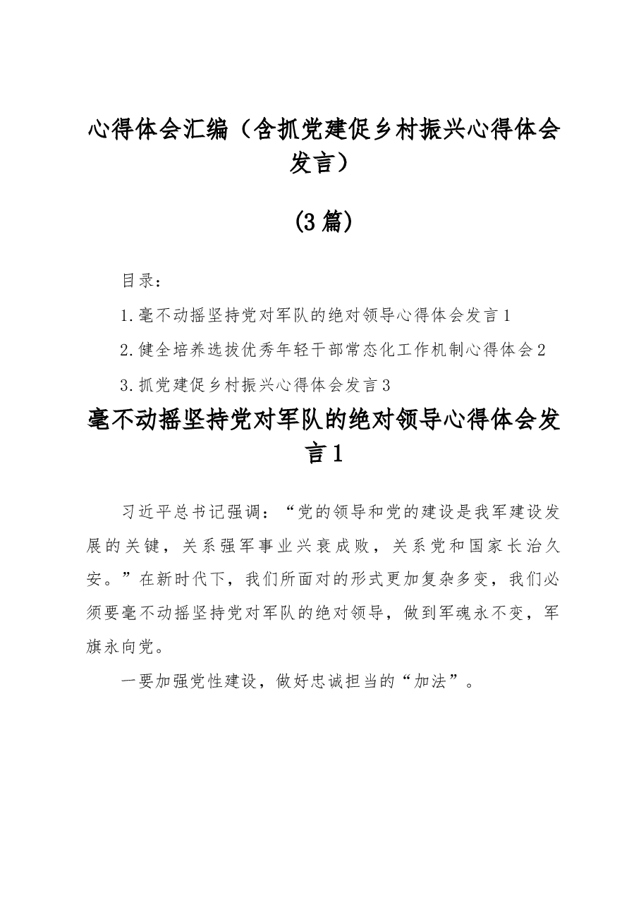 (3篇)心得体会汇编(含抓党建促乡村振兴心得体会发言).docx,第1页预览