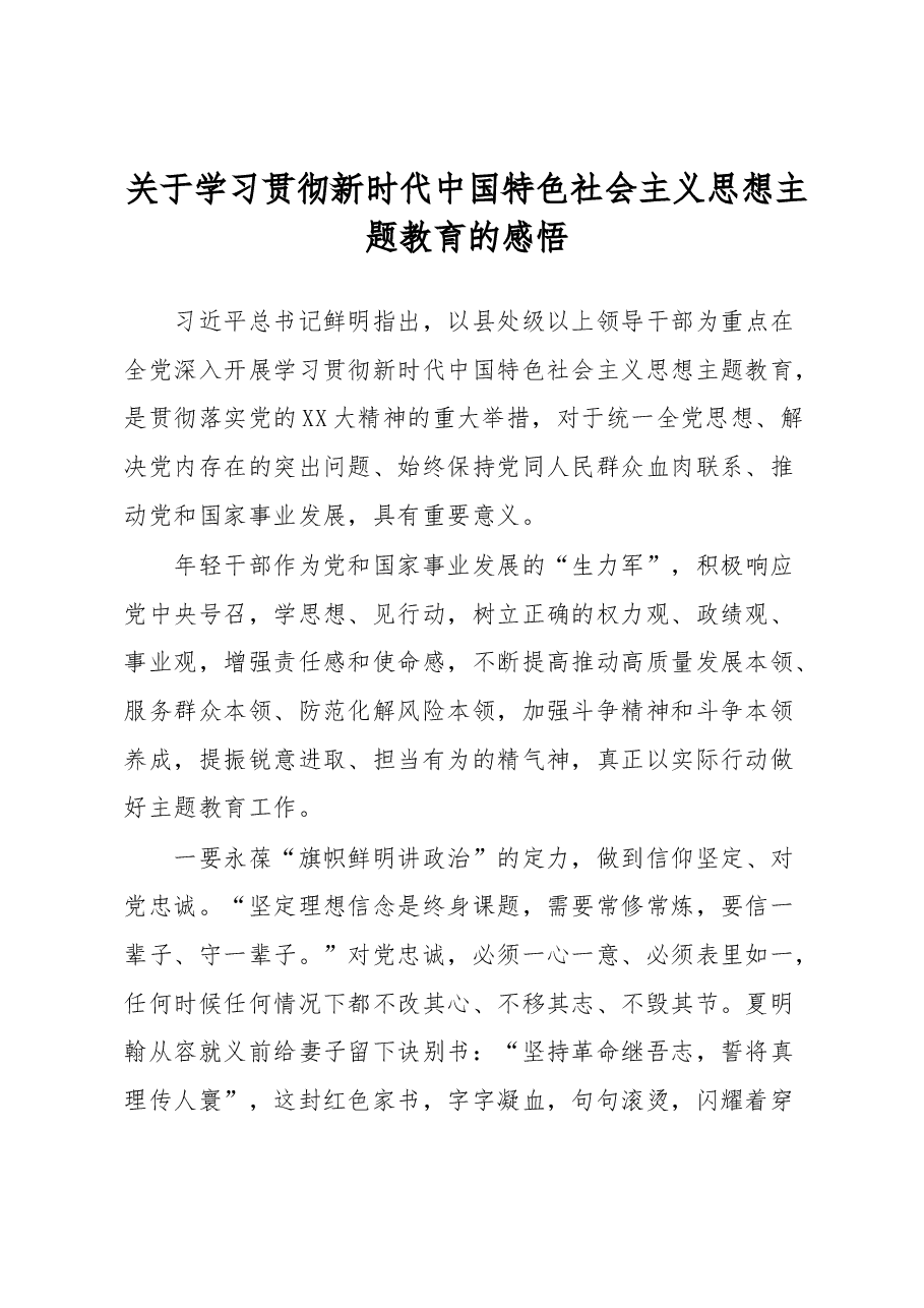 关于学习贯彻新时代中国特色社会主义思想主题教育的感悟.docx,第1页预览