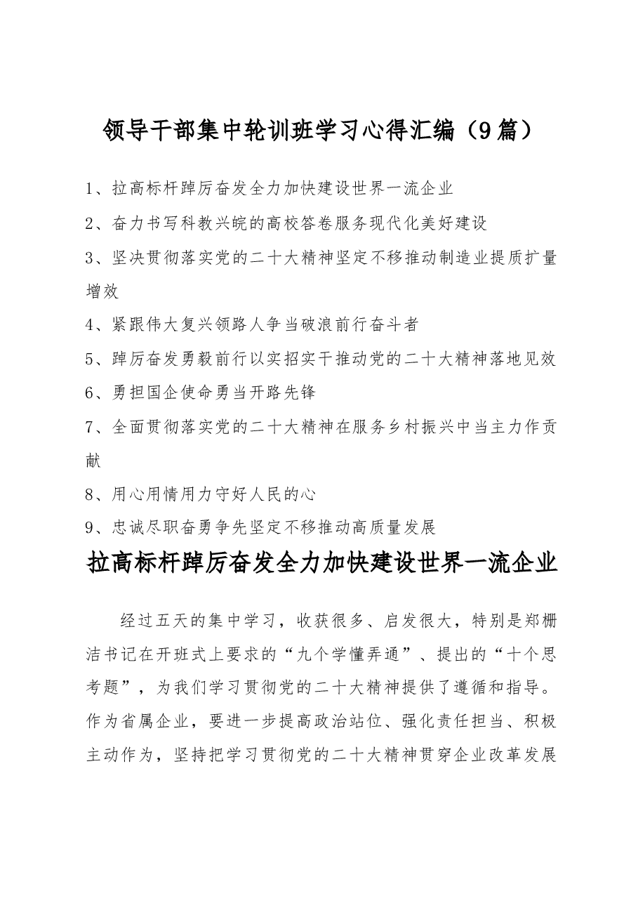 (9篇)领导干部集中轮训班学习心得汇编.docx,第1页预览