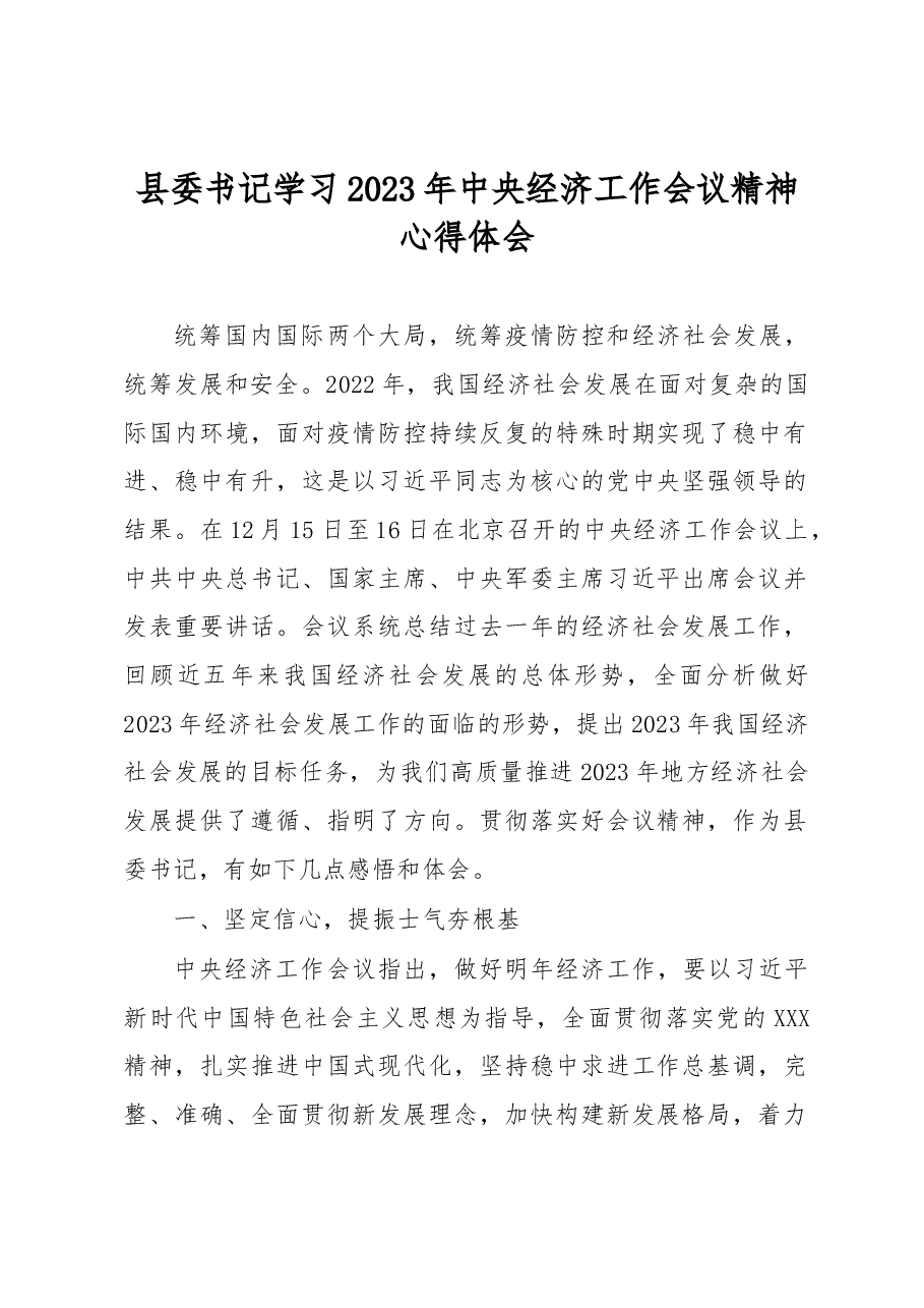 县委书记学习2023年中央经济工作会议精神心得体会.docx,第1页预览