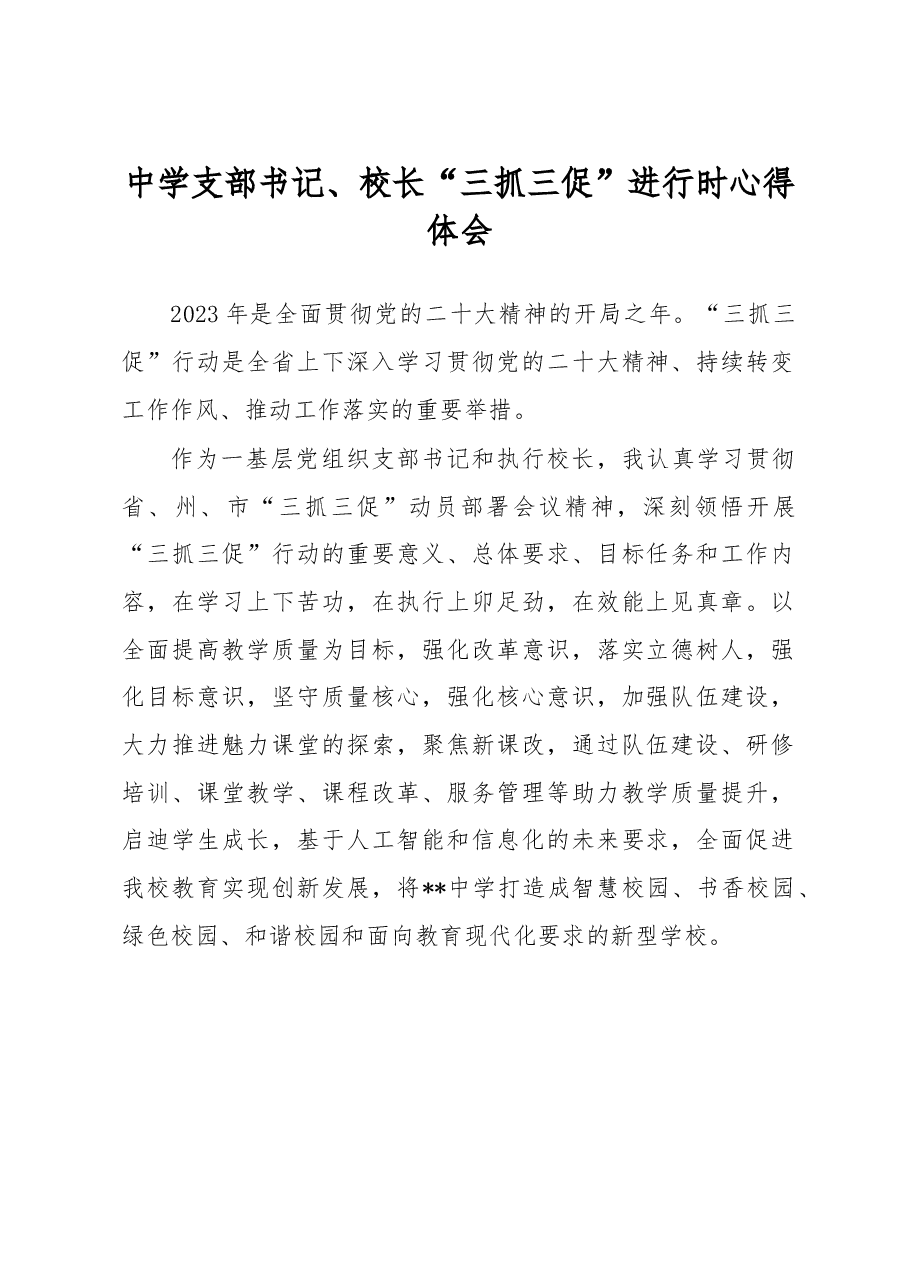 中学支部书记、校长“三抓三促”进行时心得体会.docx,第1页预览