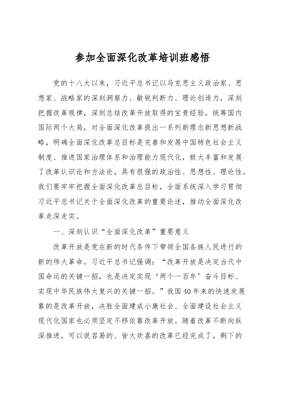 参加全面深化改革培训班感悟.docx,第1页预览
