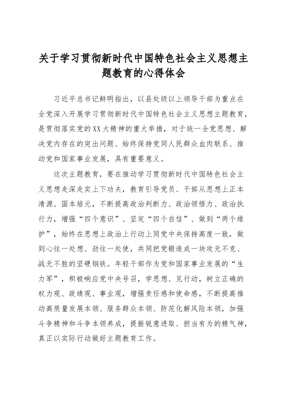 关于学习贯彻新时代中国特色社会主义思想主题教育的心得体会.docx,第1页预览