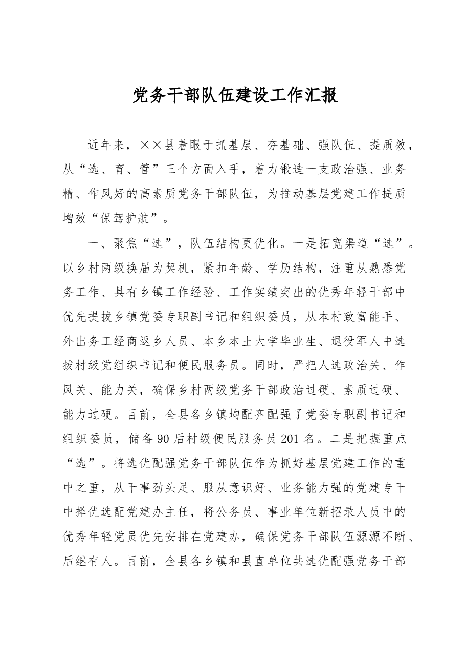 党务干部队伍建设工作汇报.docx，第1页预览
