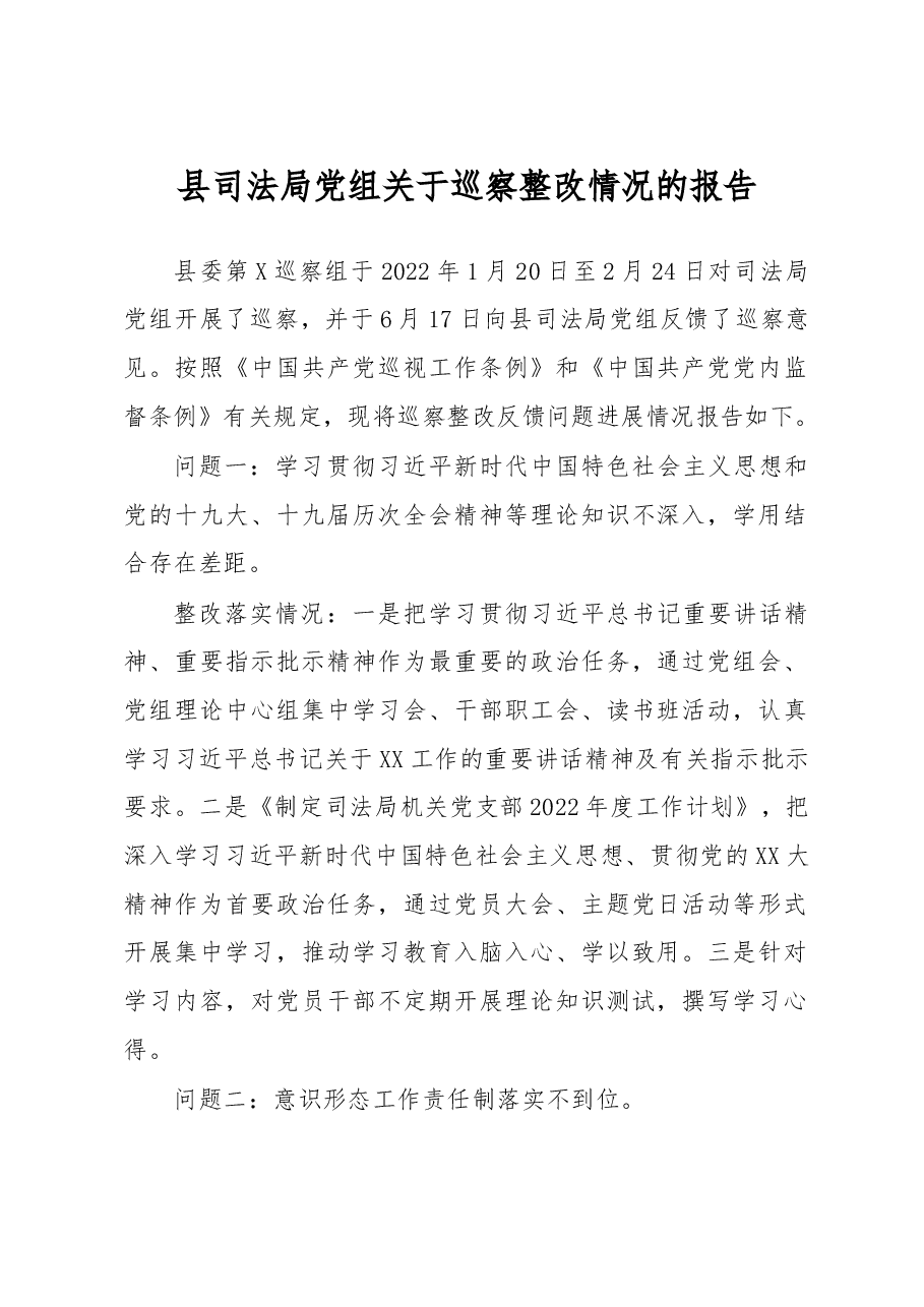 县司法局党组关于巡察整改情况的报告.docx，第1页预览