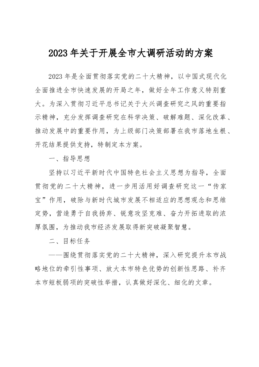 2023年关于开展全市大调研活动的方案.docx,第1页预览