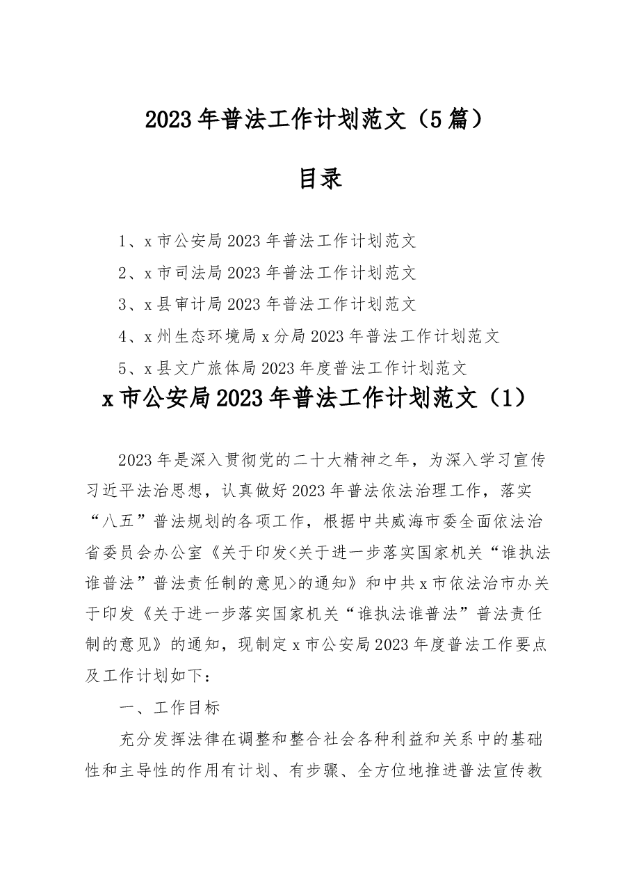 (5篇)2023年普法工作计划.docx,第1页预览