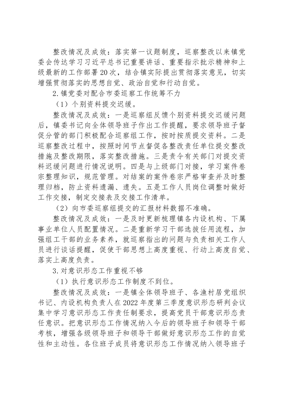 镇关于市委第一轮巡察整改进展情况的报告.docx,第3页预览