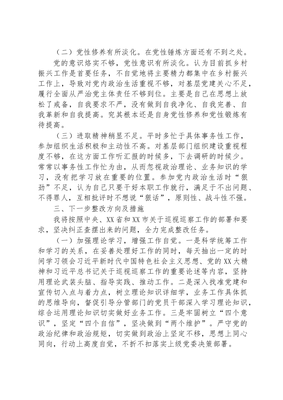 XX副书记落实市委巡察组反馈意见整改专题民主生活会发言提纲.docx,第3页预览