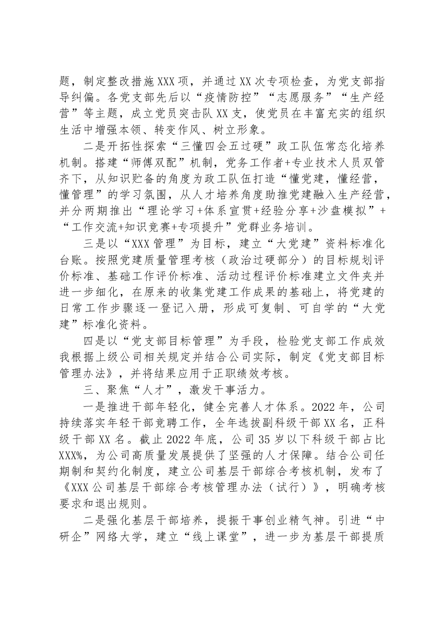 某央企公司2023年党建工作报告.docx,第3页预览
