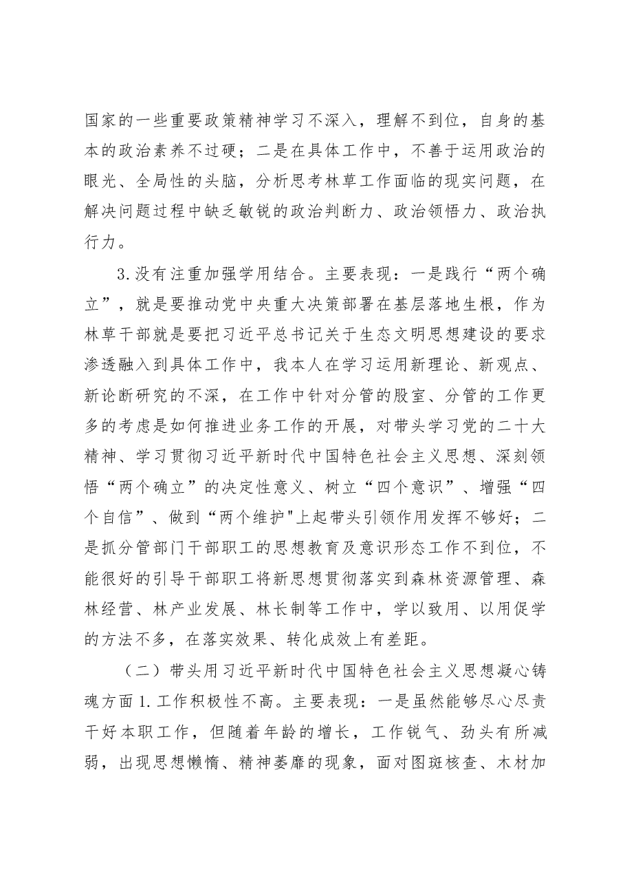 2022年度民主生活会林草系统发言提纲.docx,第2页预览