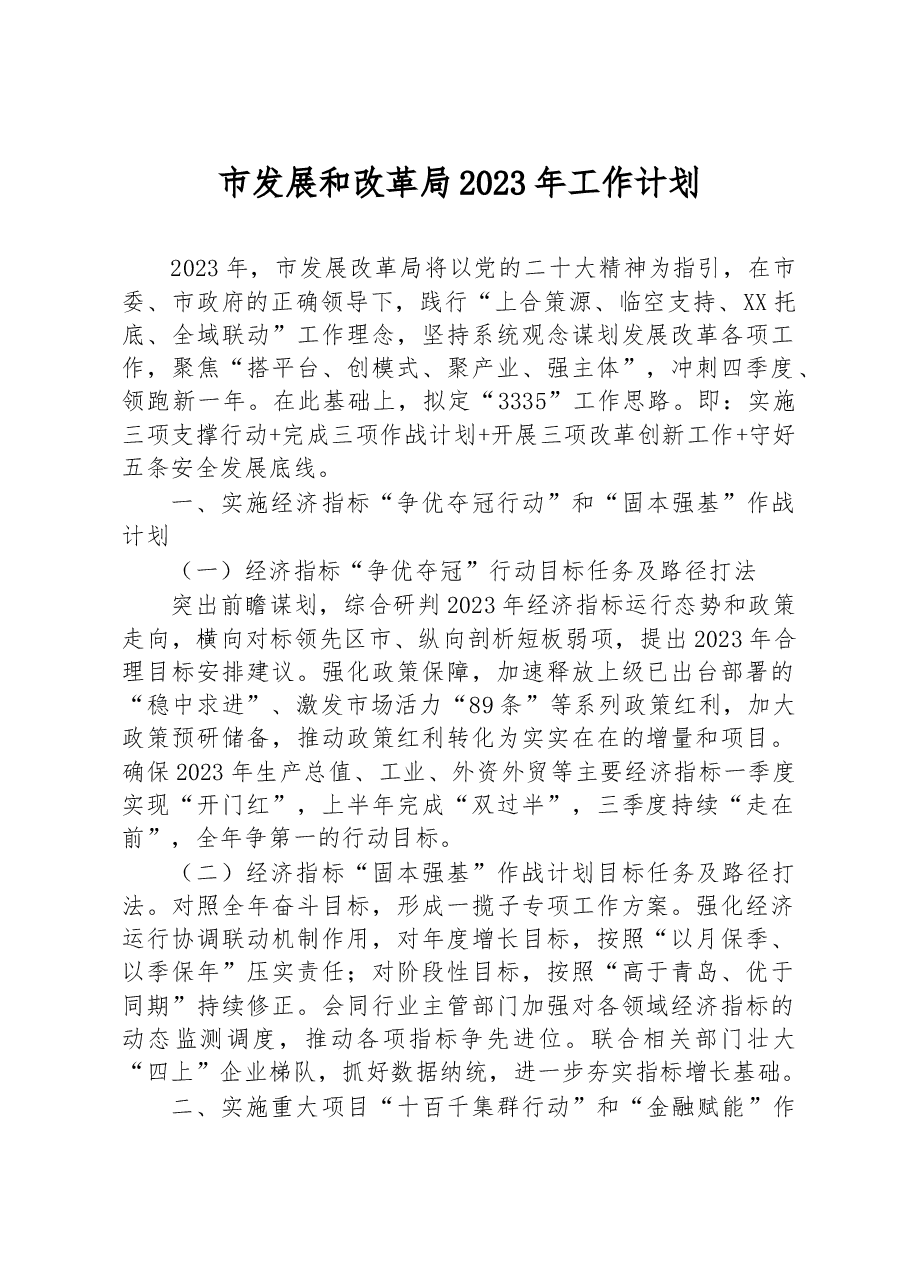 市发展和改革局2023年工作计划.docx,第1页预览