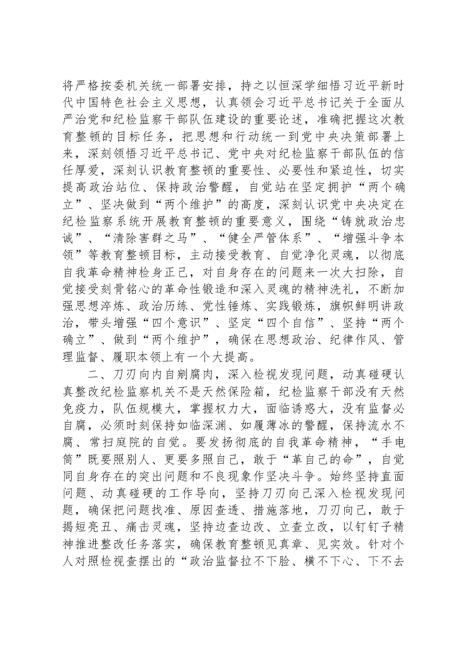 派驻纪检监察干部在纪检监察干部队伍教育整顿研讨会上的发言材料.docx,第2页预览