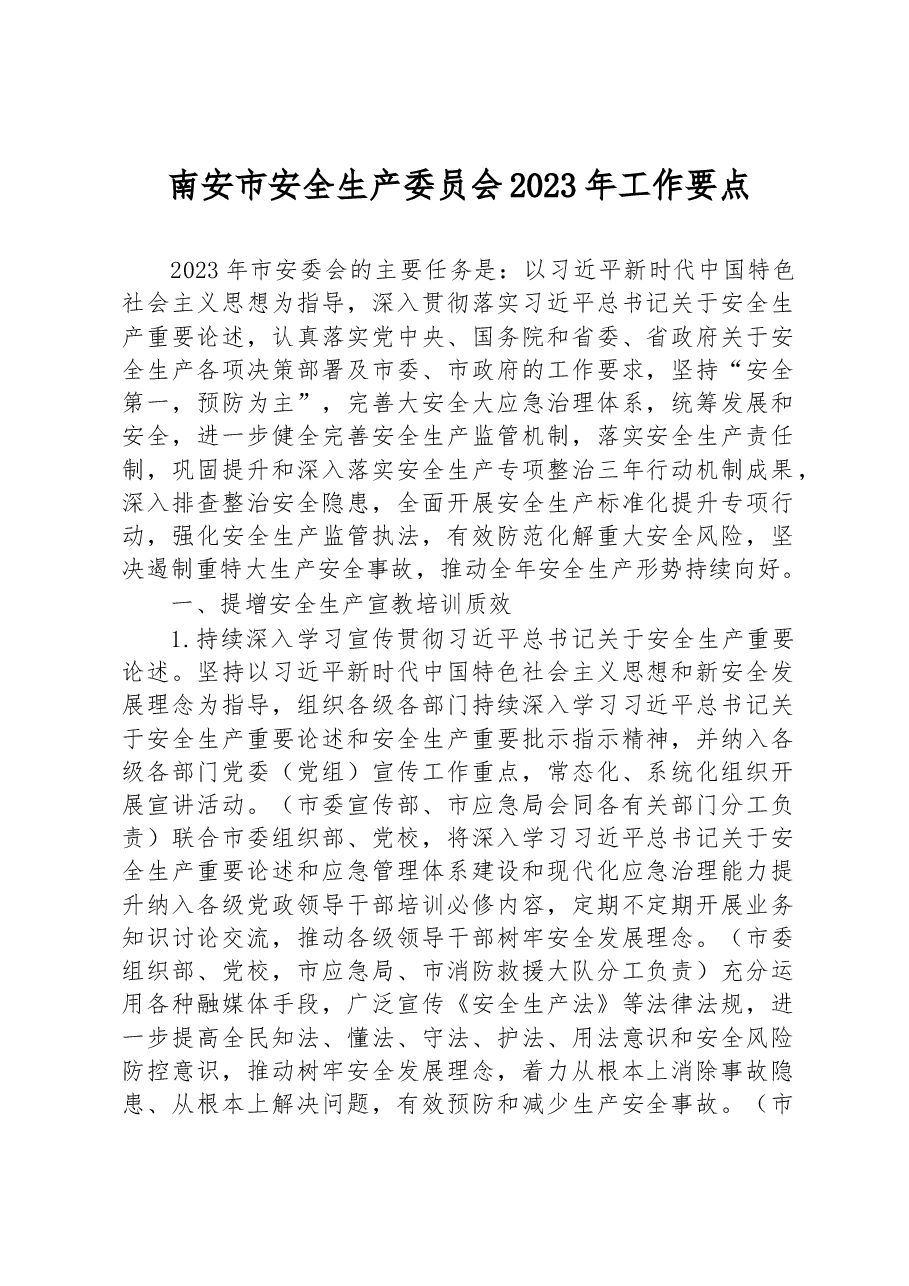 南安市安全生产委员会2023年工作要点.docx,第1页预览