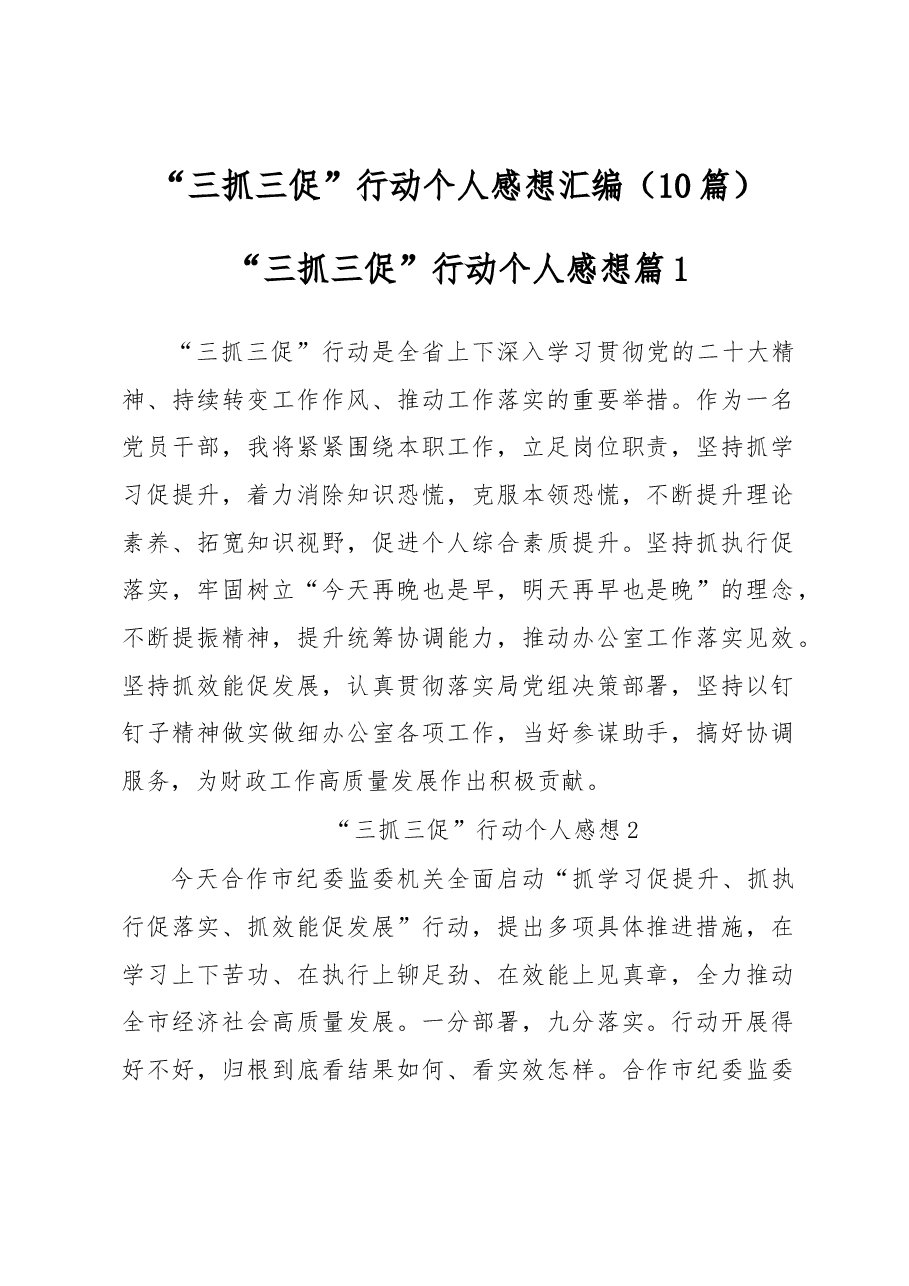 (10篇) “三抓三促”行动个人感想汇编.docx,第1页预览