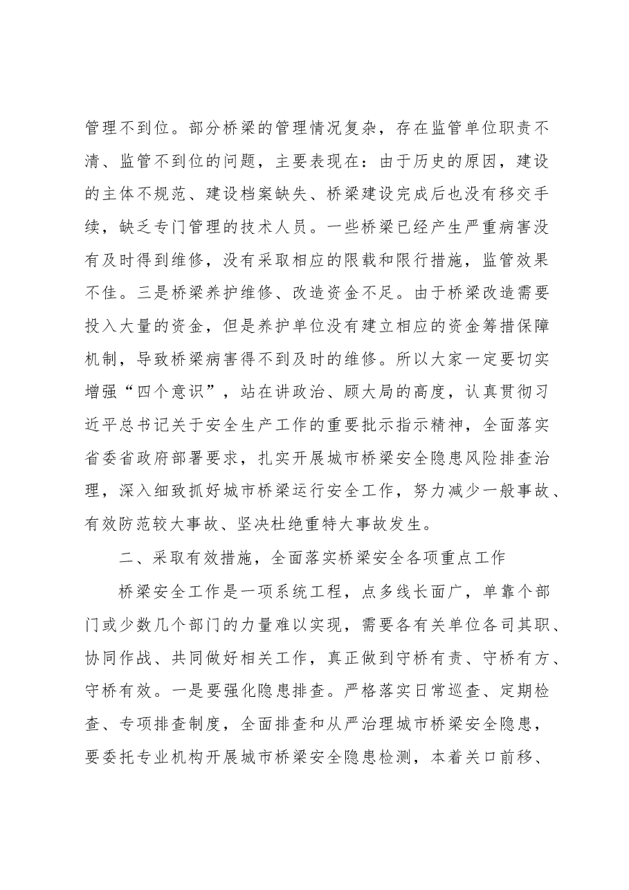 在全市城市桥梁安全隐患风险排查治理工作会议的讲话.docx,第2页预览