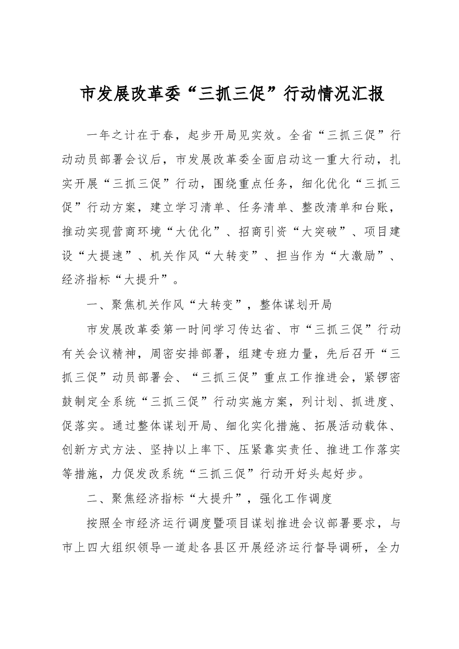 市发展改革委“三抓三促”行动情况汇报.docx,第1页预览