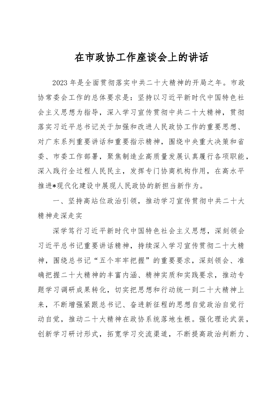 在市政协工作座谈会上的讲话.docx,第1页预览