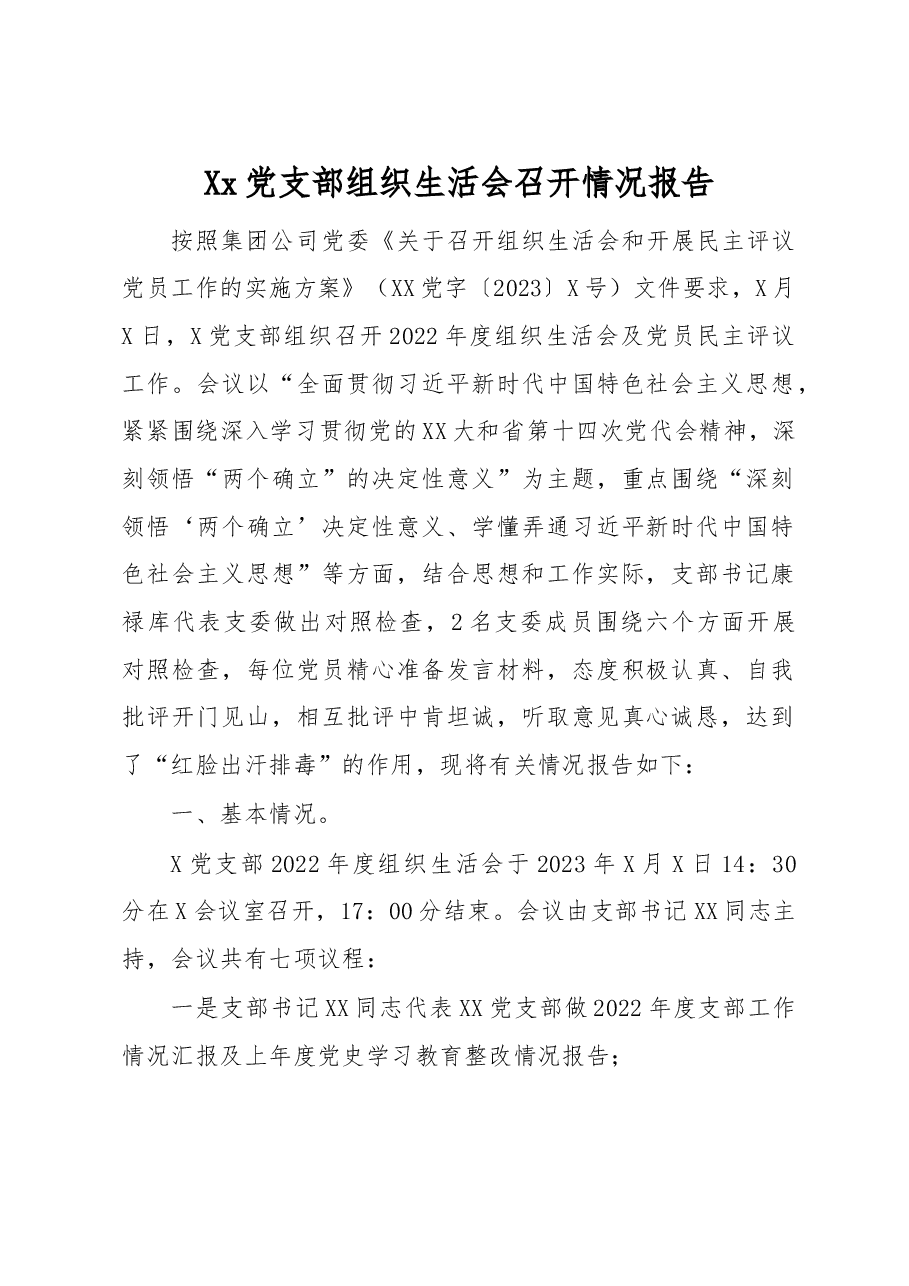Xx党支部组织生活会召开情况报告.docx，第1页预览