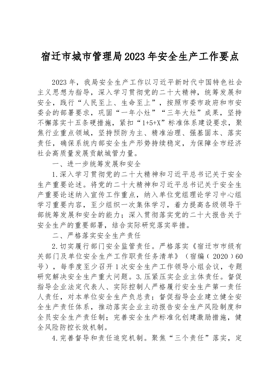 宿迁市城市管理局2023年安全生产工作要点.docx，第1页预览