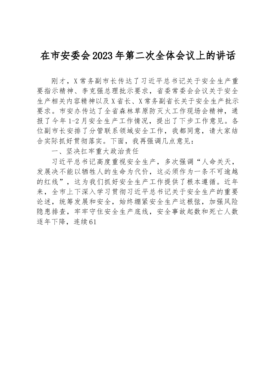 在市安委会2023年第二次全体会议上的讲话.docx,第1页预览