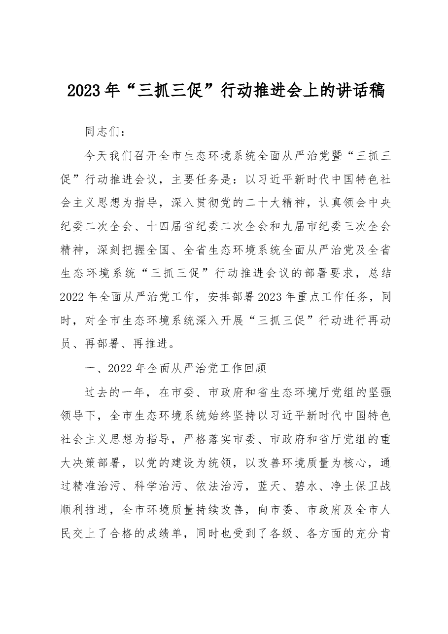 2023年“三抓三促”行动推进会上的讲话稿.docx,第1页预览