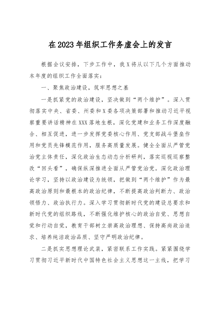 在2023年组织工作务虚会上的发言.docx,第1页预览