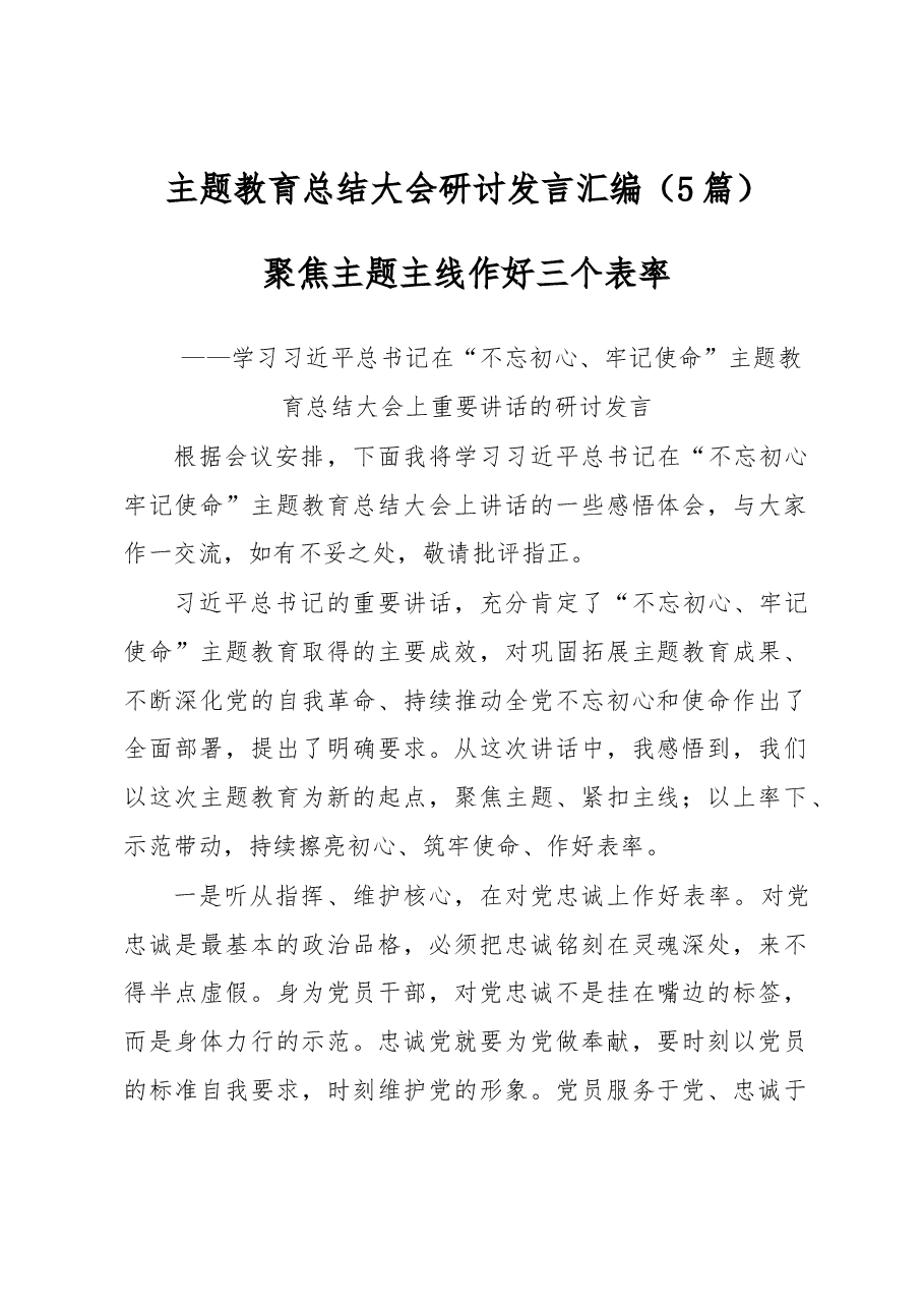 (5篇)主题教育总结大会研讨发言汇编.docx,第1页预览