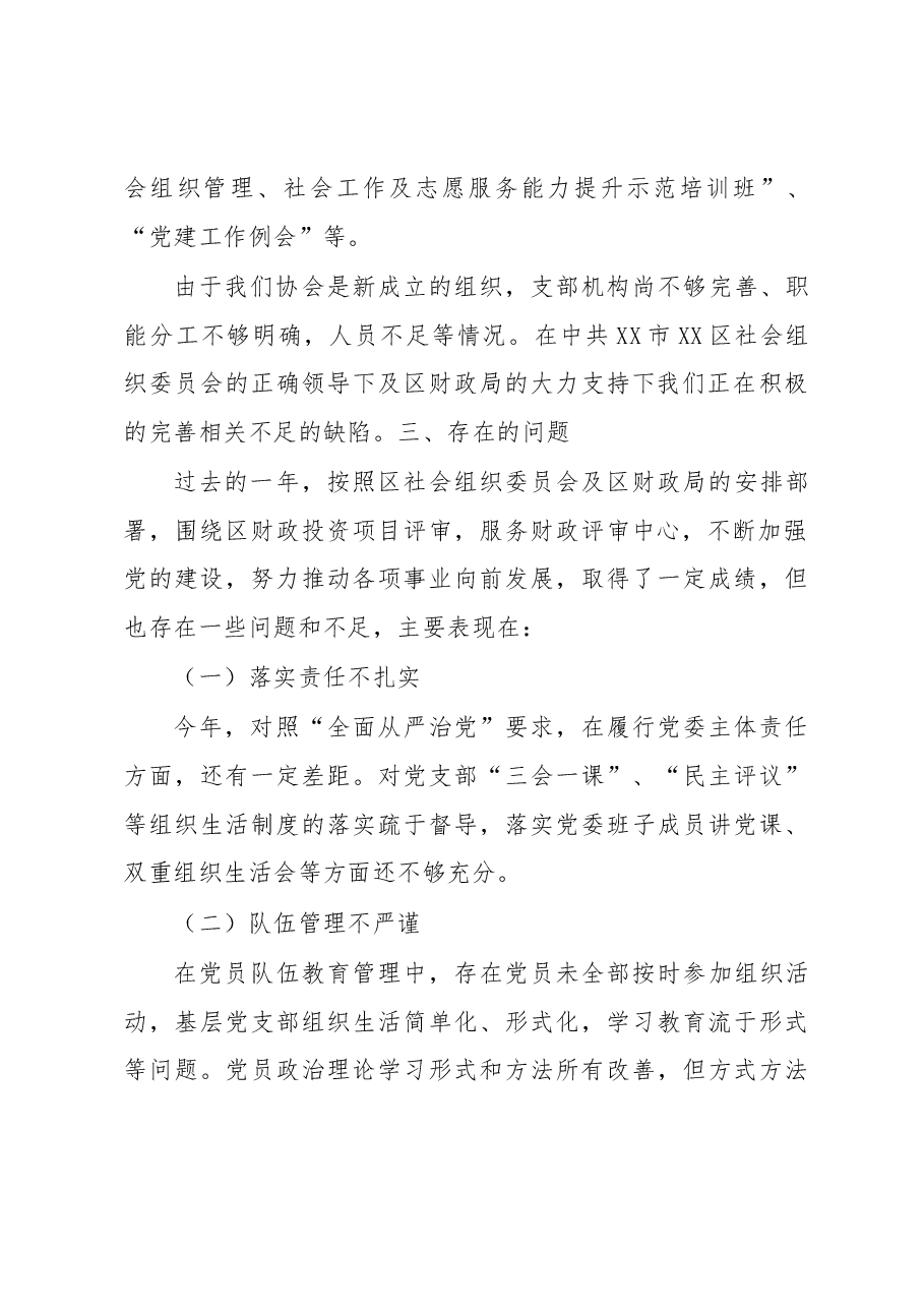 XX协会党支部书记党建工作述职报告.docx,第3页预览