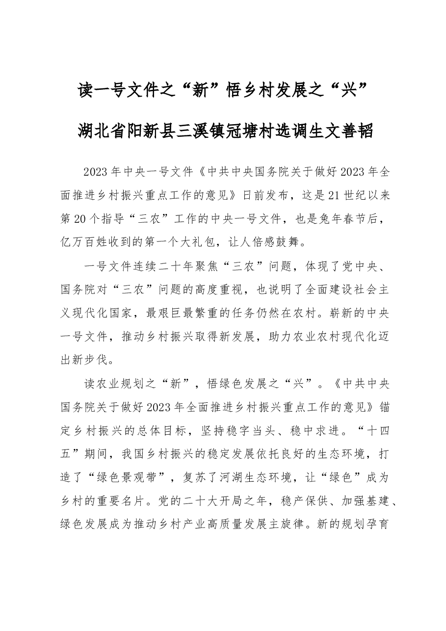 读一号文件之“新”悟乡村发展之“兴”.doc,第1页预览
