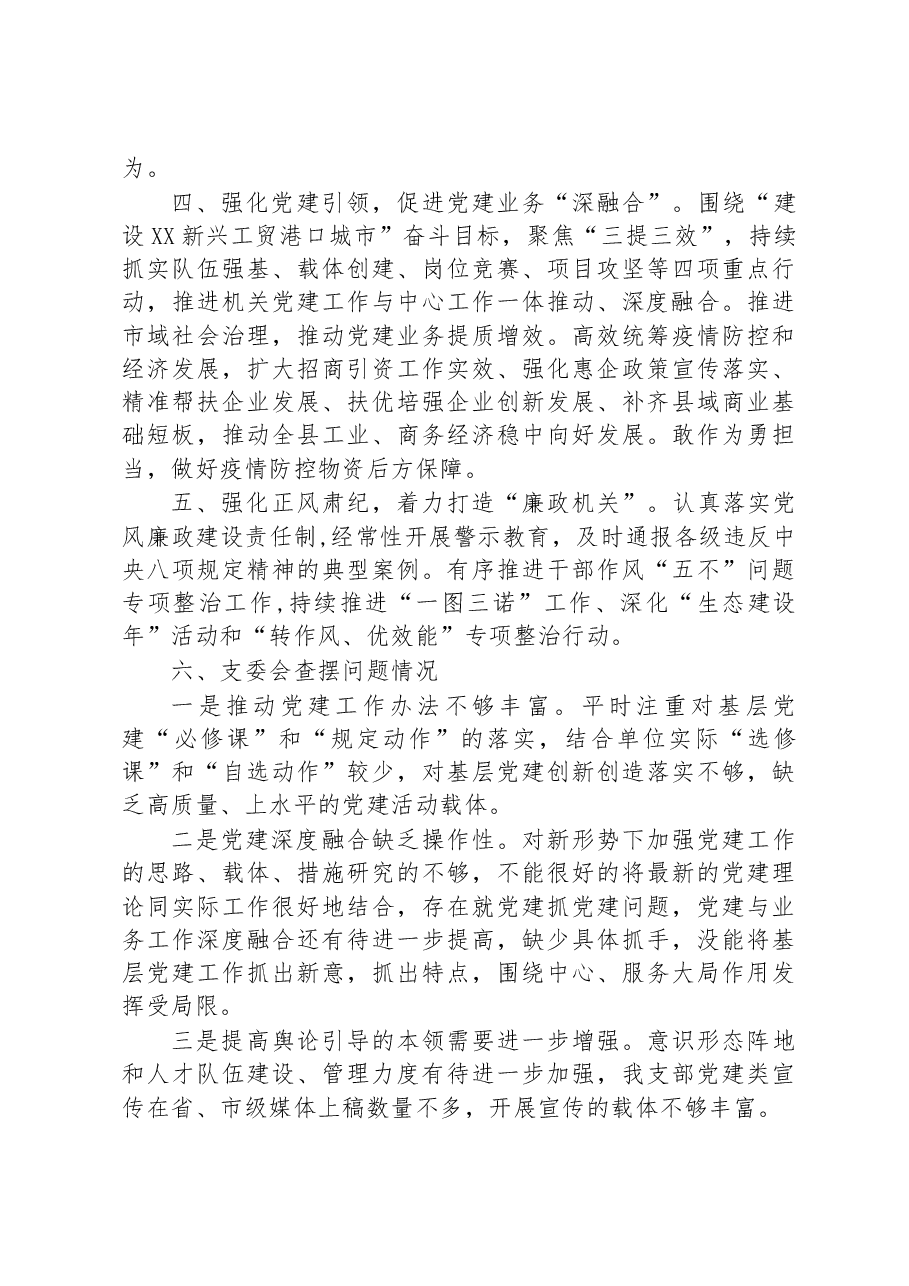 组织生活会党支部工作总结汇报及查摆情况.docx,第3页预览