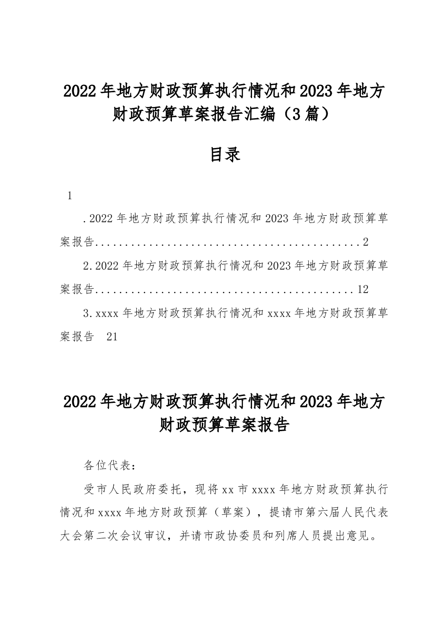 (3篇)2022年地方财政预算执行情况和2023年地方财政预算草案报告汇编.docx,第1页预览