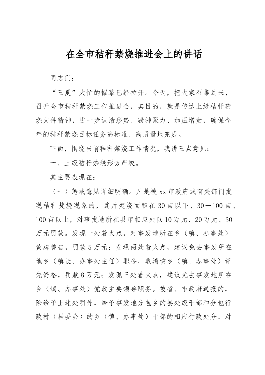在全市秸秆禁烧推进会上的讲话.docx,第1页预览