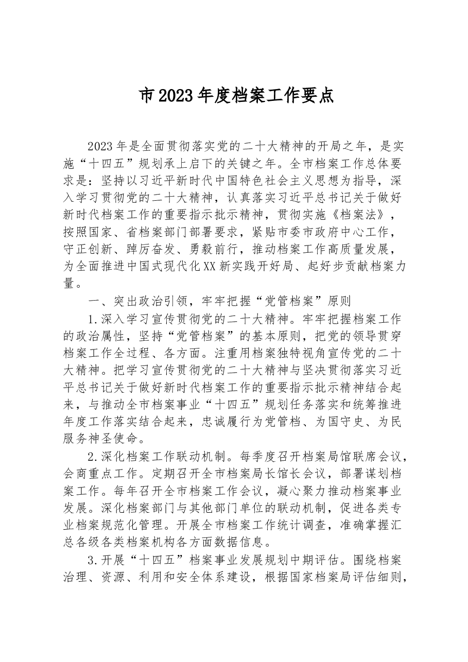 市2023年度档案工作要点.docx,第1页预览